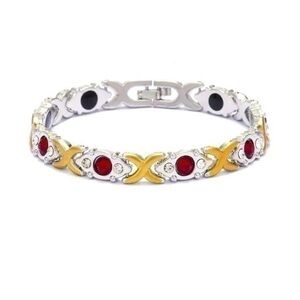 Silver Gold And Ruby Magnetic Therapy Bracelet
